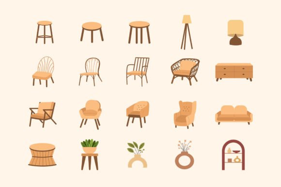 Download 60x Boho Interior &amp; Shape Design Element - Boho interior Collection