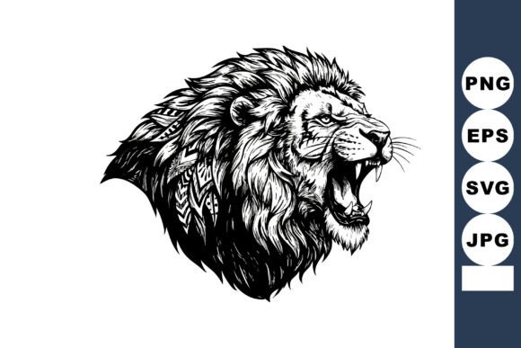 Download Roaring Lion Head Detailed Black and Whi - Roaring lion Collection