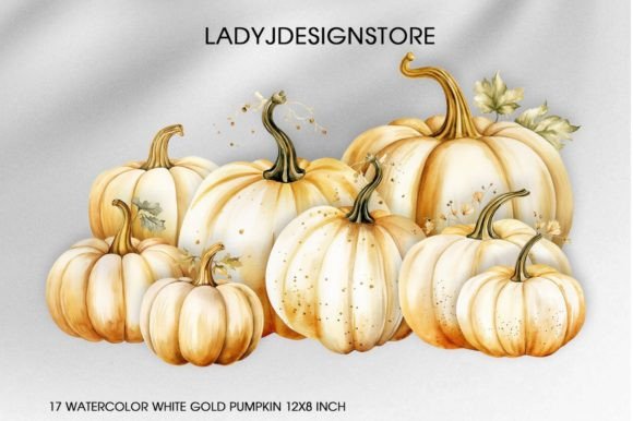 Download Watercolor White Gold Pumpkin Clip Art - Premium Resources