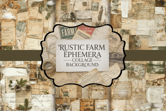 Download Rustic Farm Ephemera Collage Background - Rustic Collection