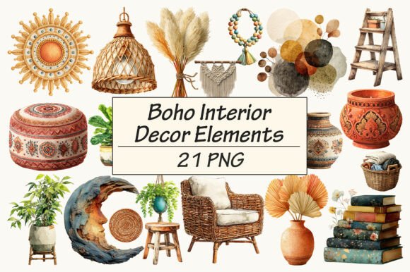 Download Boho Interior Decor Elements Clipart - Premium Resources
